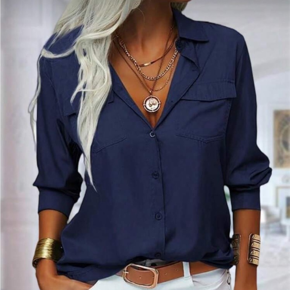 Navy Button-Down Collared Shirt - Effortless Everyday Top